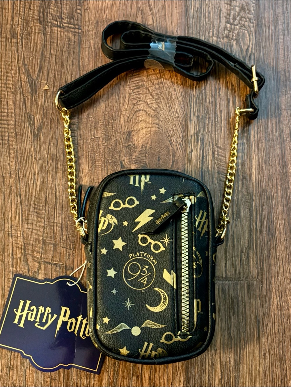NEW w Tags HARRY POTTER Primark Black & Gold Crossbody Cell Phone Bag Purse